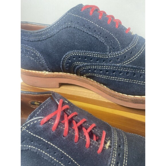 Allen Edmonds Spiaggia Shoes 7 Navy Blue Suede Leather Longwing Blucher Gumlite - Picture 3 of 15